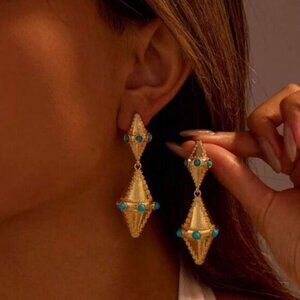 Gold and Turquoise Geometric Earrings N939